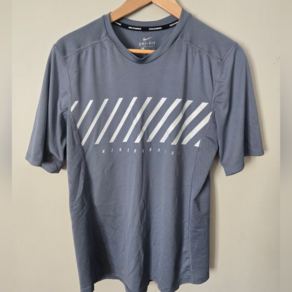 Nike Men's Blue Dri-FIT Tee with White Stripes